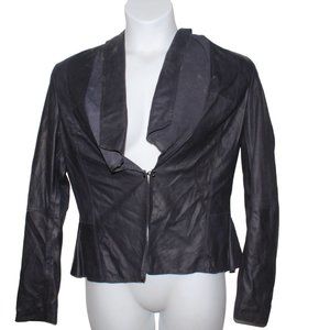 Bod & Christensen Womens Sz 8 Genuine Leather Eye Hook Front Moto Drape Jacket